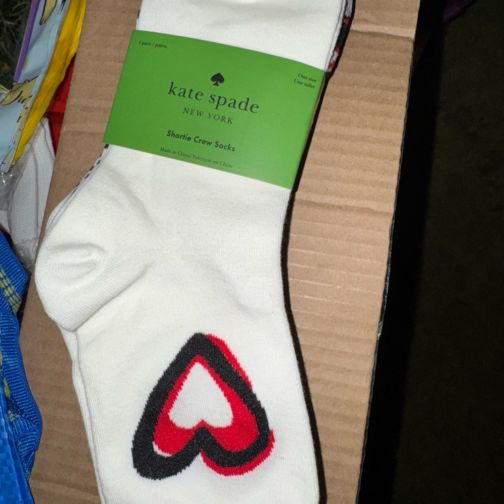 kate spade White Crew Socks with Red & Black Heart Accent